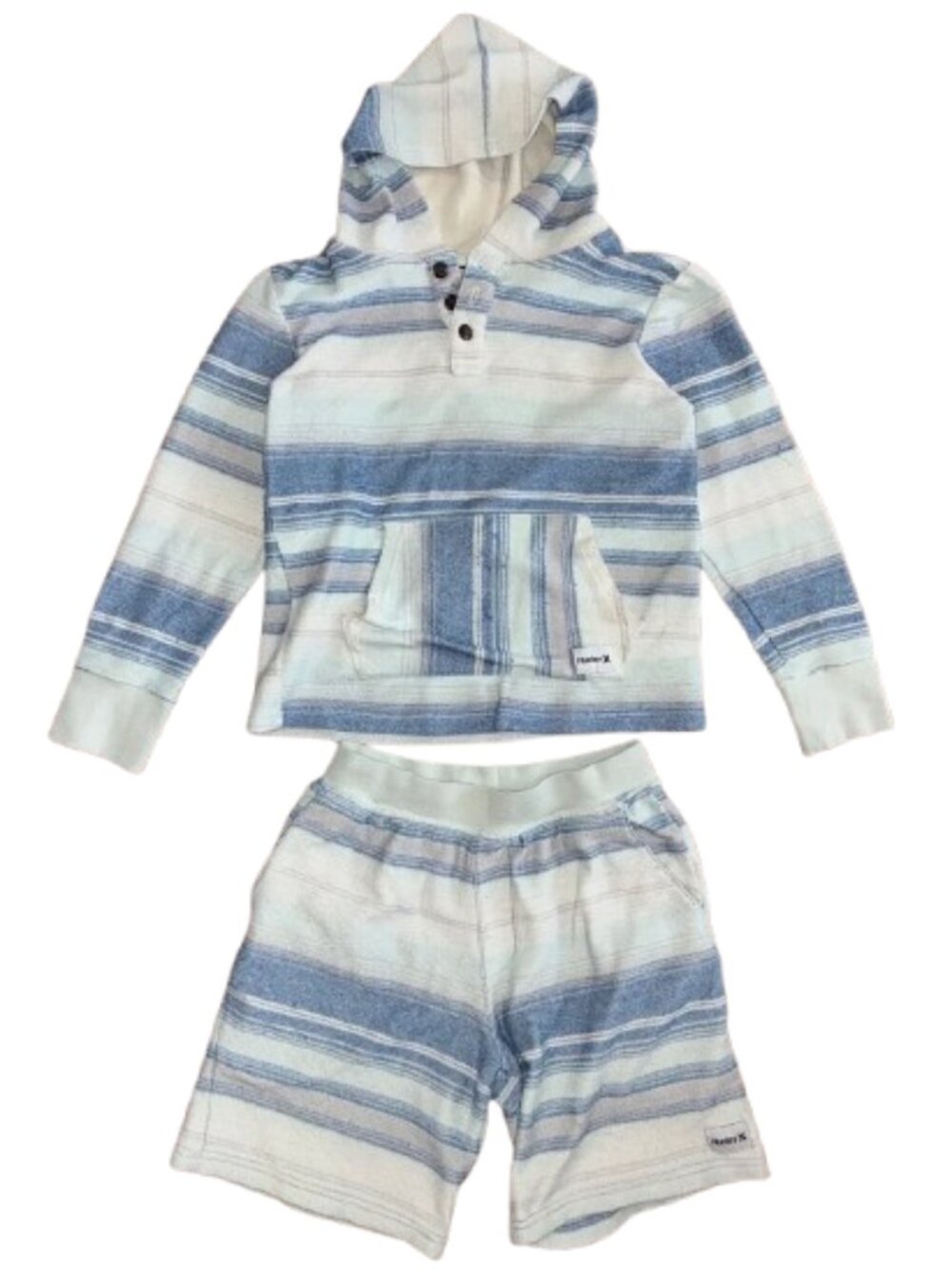 Hurley M Blue and White Striped Kids Hoodie & Shorts Set summer beach